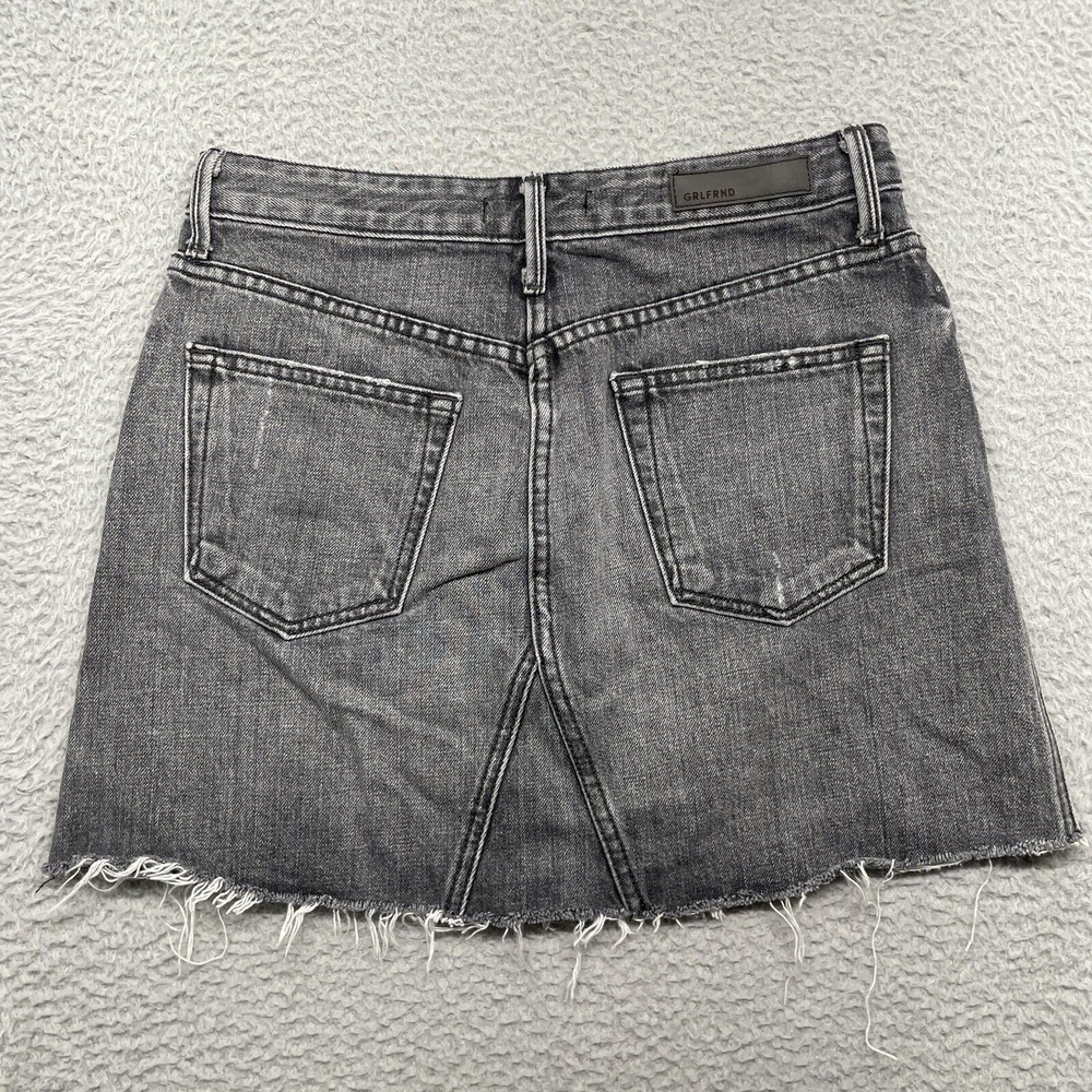 Grlfrnd Mini Skirt Womens 27 Gray Denim EVA Silver Spoon Distressed Raw Hem - Picture 2 of 12
